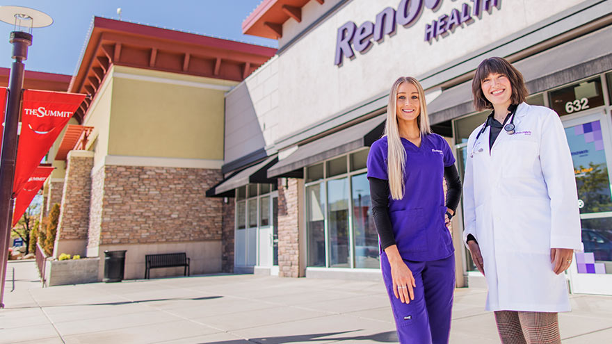 Care providers posing outside of Renown Medical Group - Summit Sierra location in Reno, Nevada